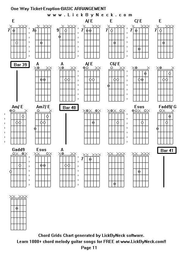 Chord Grids Chart of chord melody fingerstyle guitar song-One Way Ticket-Eruption-BASIC ARRANGEMENT,generated by LickByNeck software.